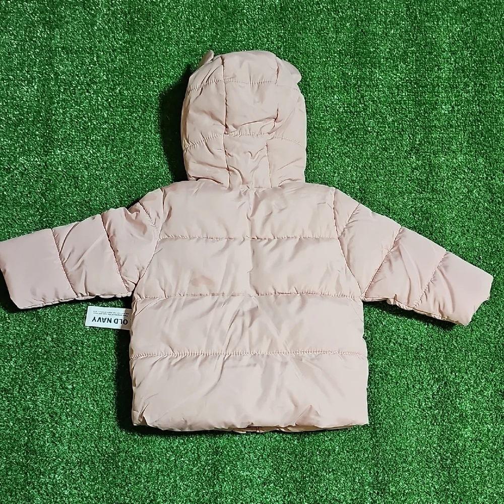Old Navy Blush Puffer Jacket with Hood Ears 6-12 M